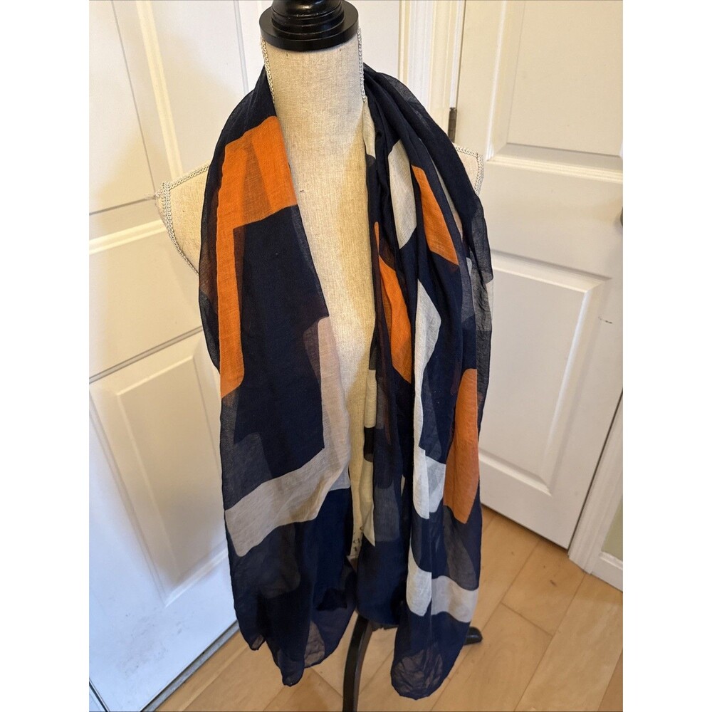GEOMETRIC LONG SCARF Unbranded Navy Orange White Neck Scarf Wrap Shawl